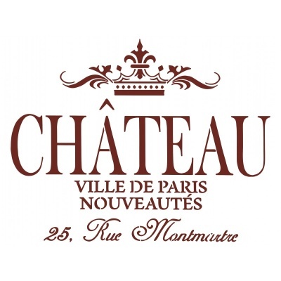 Logotipo Château com coroa e texto Ville de Paris Nouveautés 25, Rue Montmartre