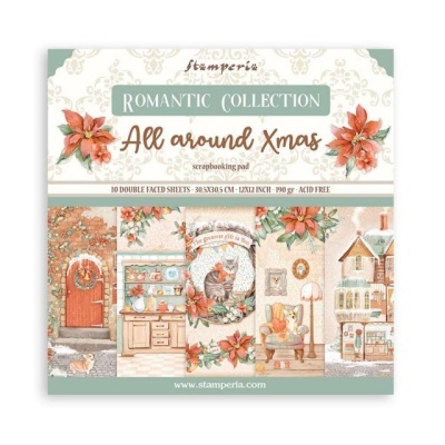 Bloco de papel para scrapbooking Stamperia Romantic Collection All around Xmas com ilustrações natalícias