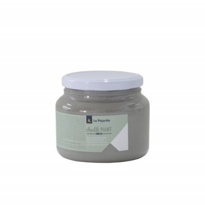 Frasco de vidro com tinta em pasta cinza e rótulo La Pajarita.