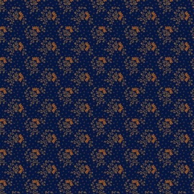 tecido azul escuro com padrão floral castanho claro e bege