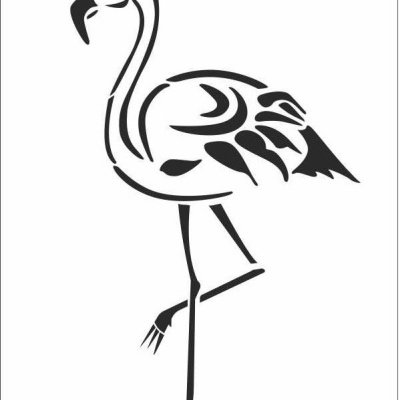Stencil preto de flamingo estilizado em fundo branco com código AS-595