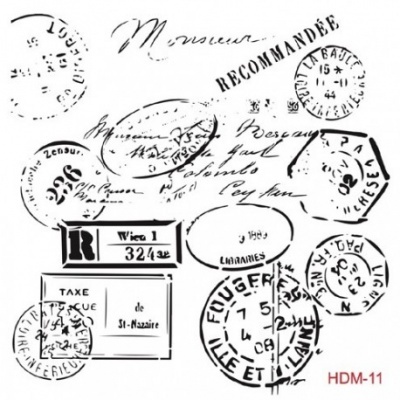 Vários carimbos postais em preto e branco com textos manuscritos e datilografados