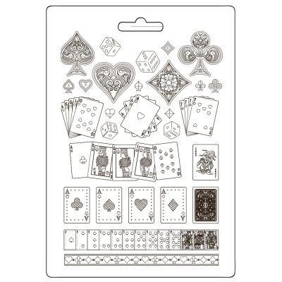 Adesivos decorativos com desenhos a preto e branco de naipes de cartas e dados