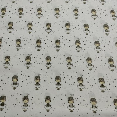 Tecido branco com padrão de bailarinas e estrelas