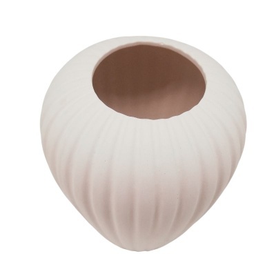 Vaso cerâmico rosa claro com textura ondulada e abertura circular