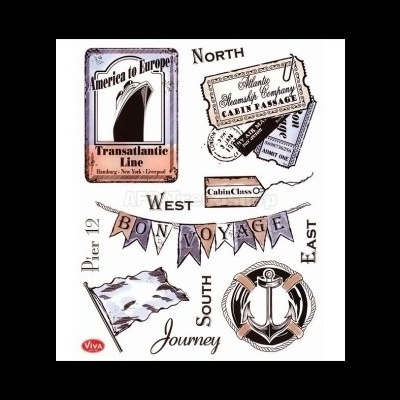 Elementos gráficos de viagens marítimas com textos e símbolos náuticos