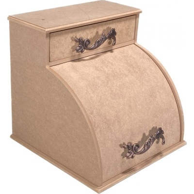 Móvel de madeira MDF bege com gaveta e porta curva, puxadores metálicos decorativos