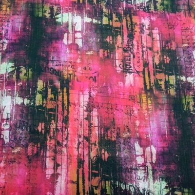 Tecido colorido abstrato com padrão manchado e linhas verticais