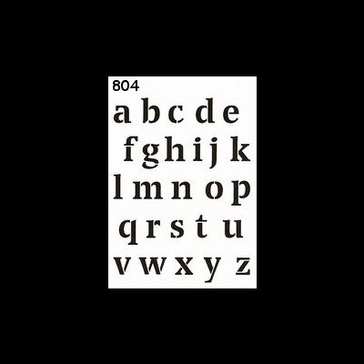 Alfabeto em letras minúsculas em preto e branco com número 804 no topo