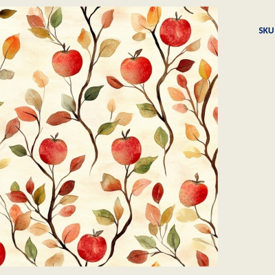 Papel de parede com padrão de ramos, folhas e frutas vermelhas em fundo creme