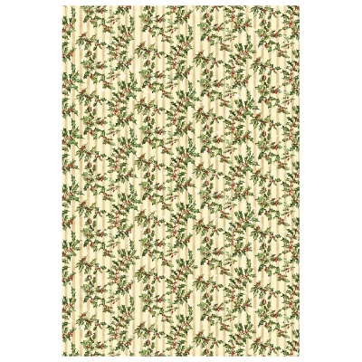 Papel de embrulho bege com padrão de folhagem verde e frutos vermelhos