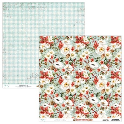 Folha dupla face de papel decorativo com padrões florais e xadrez azul