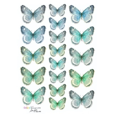 Ilustração de borboletas azuis e verdes em aquarela