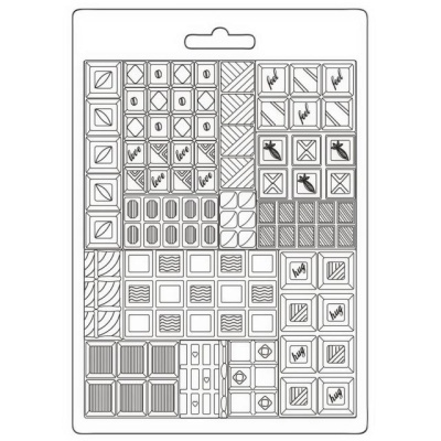 Molde de silicone com vários padrões quadrados e retangulares em preto e branco