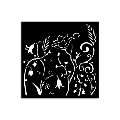 Stencil florido branco sobre fundo preto