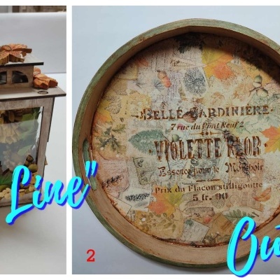 Conjunto artesanal em madeira com decoração floral e texto Belle Jardinière e Violettes Robert