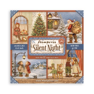 Bloco decorativo Stamperia Silent Night com ilustrações natalícias vintage