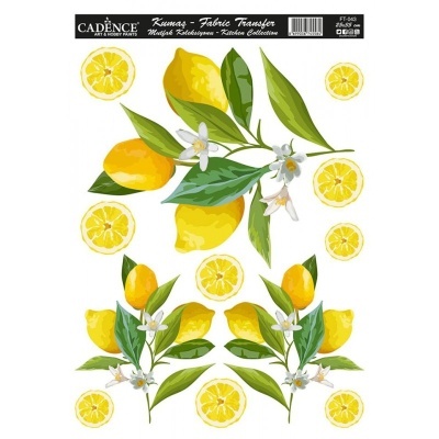 Folhas transfer para tecido com ilustrações de limões, folhas e flores