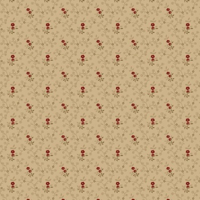 Papel de parede bege com padrão floral vermelho e cinzento