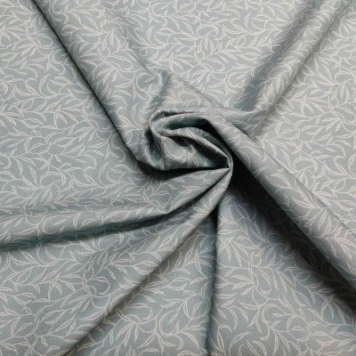 Tecido cinza claro com padrão de folhas brancas