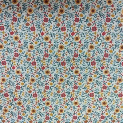 tecido branco com padrão floral colorido