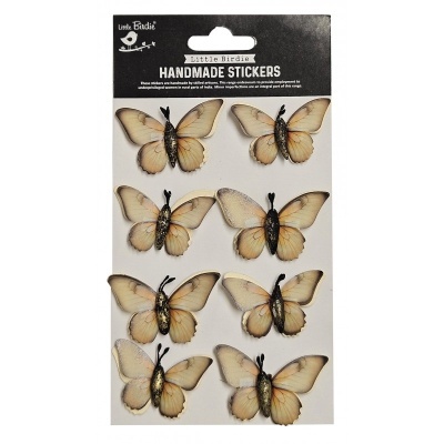 Pacote de autocolantes de borboletas feitas à mão, 8 unidades em tons bege e preto