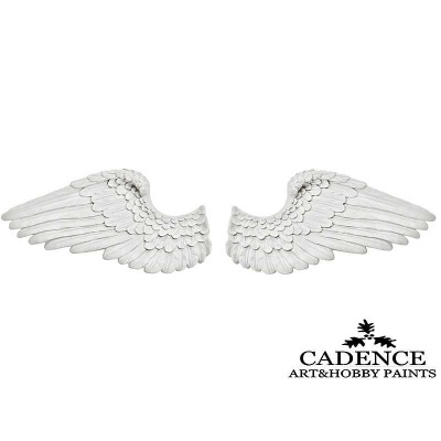 Asas decorativas brancas com textura de penas e texto CADENCE ART&HOBBY PAINTS