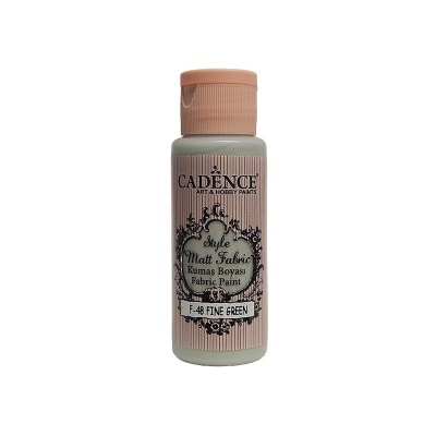 Frasco de tinta para tecido Cadence cor verde fosca com tampa rosa.
