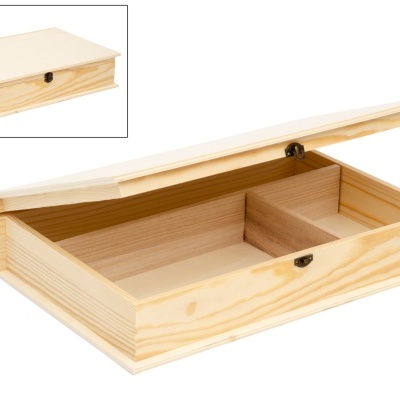 Caixa organizadora de madeira clara com tampa e divisão interior