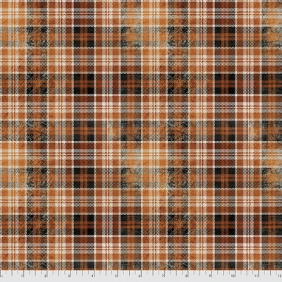 Tecido tartan castanho laranja preto branco com padrão de quadrículas