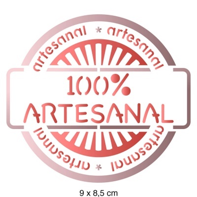 Selo vermelho com texto 100% ARTESANAL e repetição da palavra artesanal circular