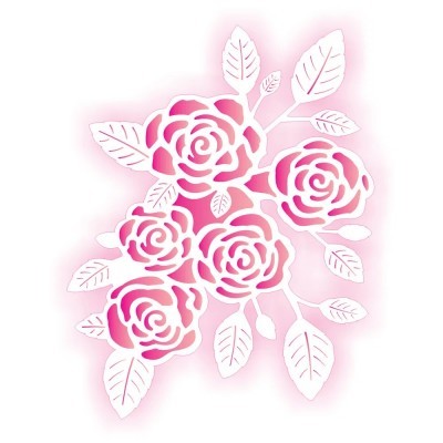 Stencil branco de rosas e folhas com brilho rosa