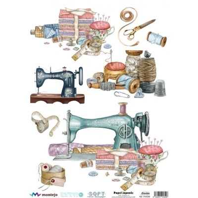 Máquinas de costura vintage com acessórios de costura coloridos