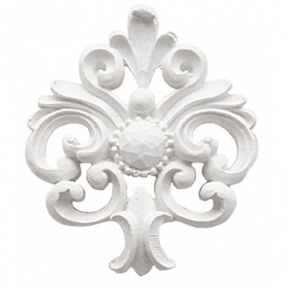 Elemento decorativo branco com arabescos e padrão circular