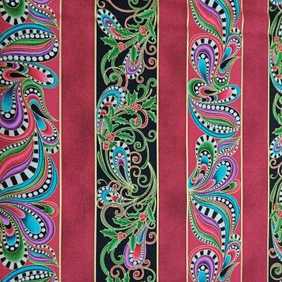 Tecido colorido com padrão listrado floral e decorativo