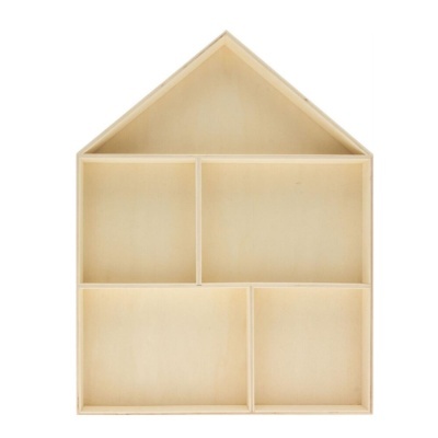 Estante organizadora branca em forma de casa com cinco compartimentos