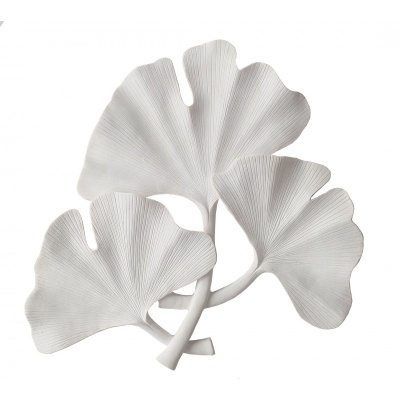 Escultura decorativa branca de folhas de ginkgo
