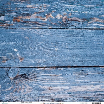 Madeira azul desgastada com etiquetas e código de barras