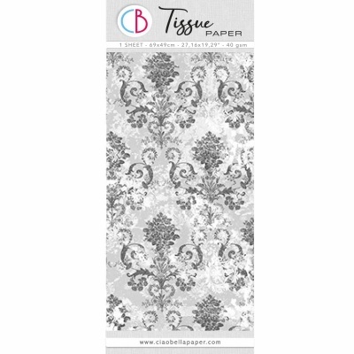 Papel de seda padrão floral cinza e branco embalagem