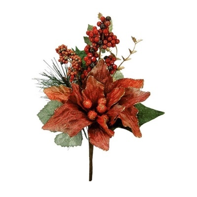 Arranjo artificial de Natal com flor, bagas e folhas verdes