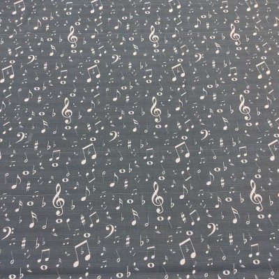 Tecido azul escuro com notas musicais brancas