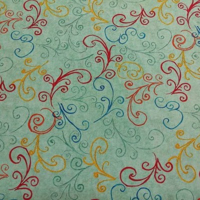 Tecido ou papel decorativo com padrão colorido de arabescos