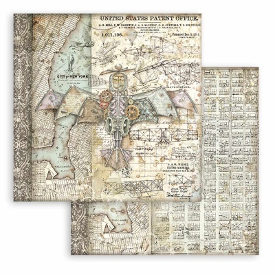Folhas de papel decorativo com design vintage de patente de invenção e mapas