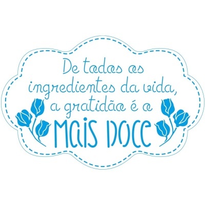 Adesivo decorativo com texto azul e flores em fundo branco