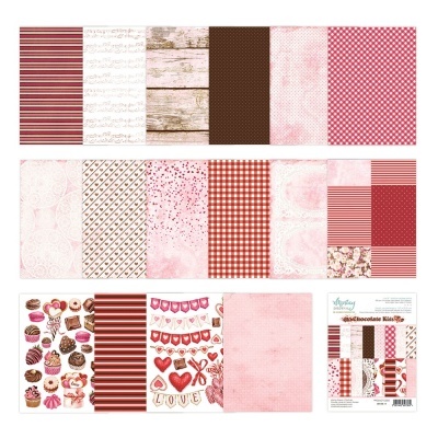 Papéis decorativos para scrapbooking com vários padrões em vermelho, rosa e castanho