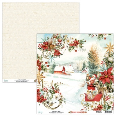 Papel decorativo dupla face com tema de Natal e padrão bege