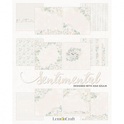 Papéis de scrapbook LemonCraft coleção Sentimental com padrões florais pastel e texto destacado