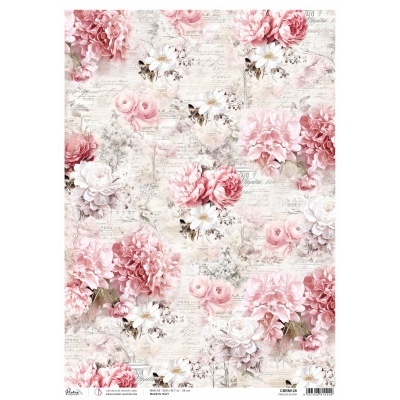 Papel decorativo com padrão floral em tons de rosa e branco
