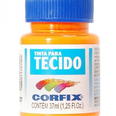 Frasco pequeno de tinta para tecido Corfix laranja com tampa azul