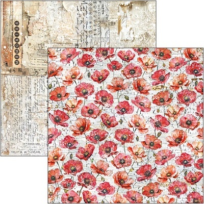 Papel decorativo com padrão vintage e padrão de flores papoilas vermelhas.
